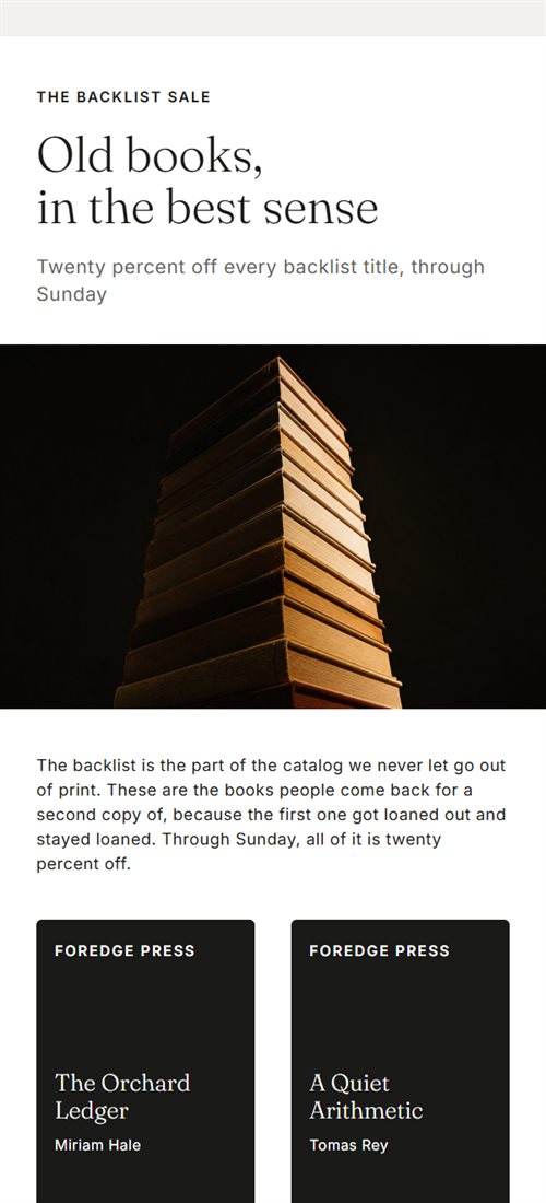 Top of the backlist sale email