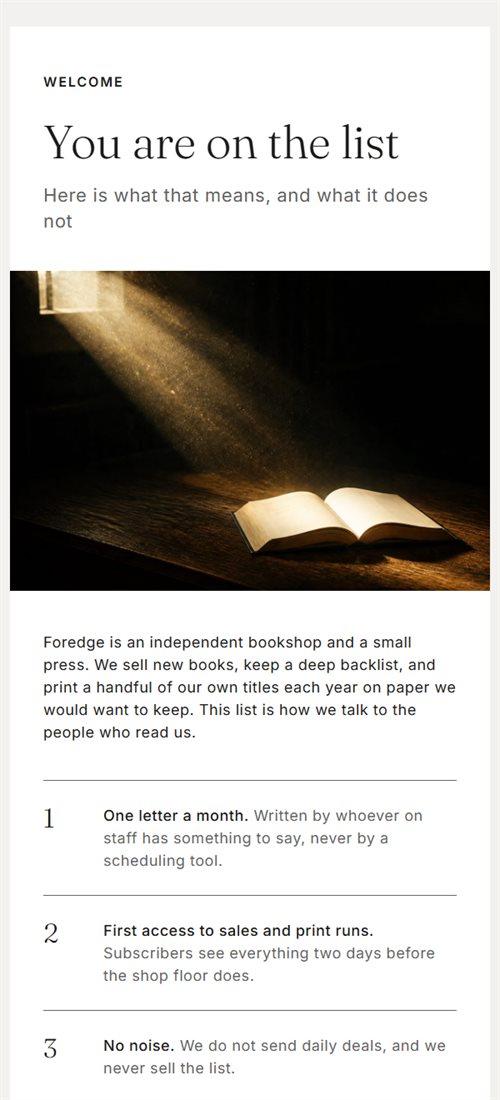 Top of the welcome email